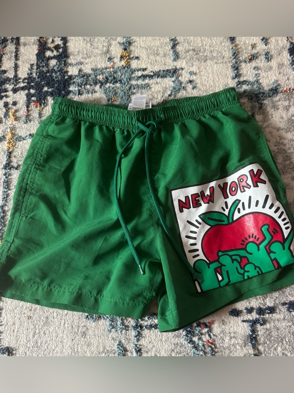 Men's Green Athletic Shorts with New York Graphic Pocket